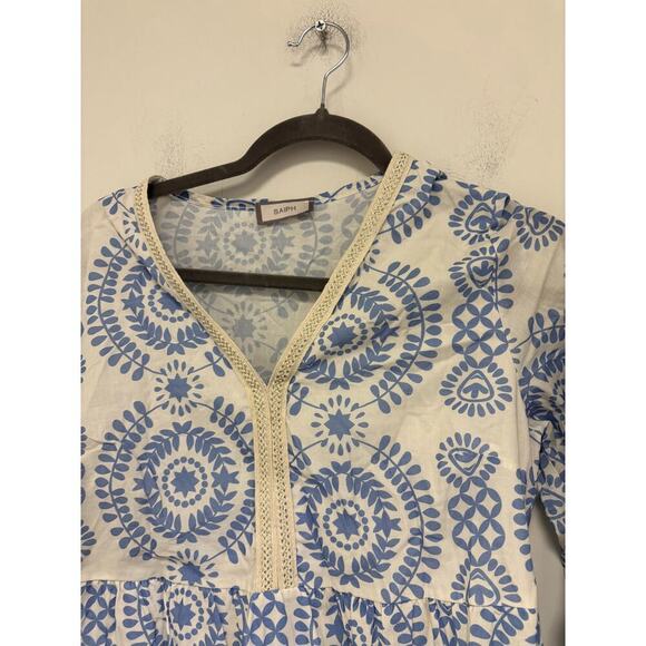 Saiph Lab Cornflower Blue White Boho Dress Medium - Picture 3 of 6